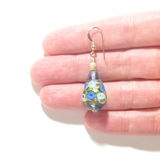 Murano Glass Teardrop Blue Roses Gold Earrings, JKC Murano - JKC Murano