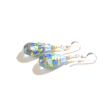 Murano Glass Teardrop Blue Roses Gold Earrings, JKC Murano - JKC Murano