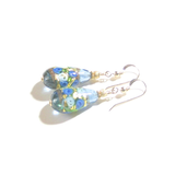 Murano Glass Teardrop Blue Roses Gold Earrings, JKC Murano - JKC Murano