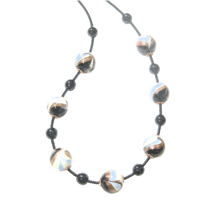 Murano Glass Blue Black Copper Swirl Silver Necklace - JKC Murano