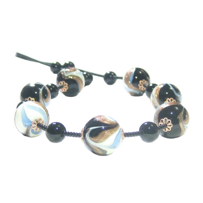 Murano Glass Blue Black Copper Swirl Silver Necklace - JKC Murano