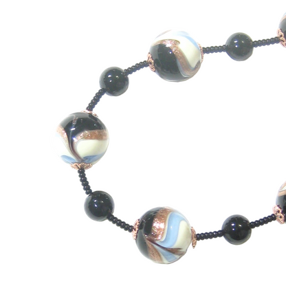 Murano Glass Blue Black Copper Swirl Silver Necklace - JKC Murano