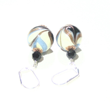 Murano Glass Black White Blue Copper Silver Earrings - JKC Murano