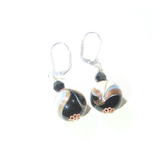 Murano Glass Black White Blue Copper Silver Earrings - JKC Murano