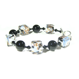 Murano Glass Blue White Black Cube Silver Bracelet - JKC Murano