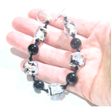 Murano Glass Blue White Black Cube Silver Bracelet - JKC Murano