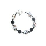 Murano Glass Blue White Black Cube Silver Bracelet - JKC Murano