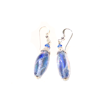 Murano Glass Blue Dichroic Oval Silver Earrings - JKC Murano