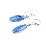Murano Glass Blue Dichroic Oval Silver Earrings - JKC Murano