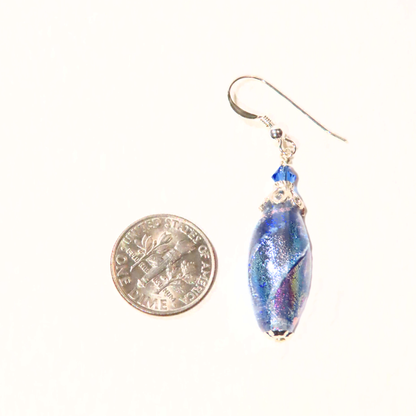 Murano Glass Blue Dichroic Oval Silver Earrings - JKC Murano