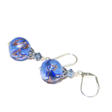 Murano Glass Blue Old Charm Ball Silver Earrings