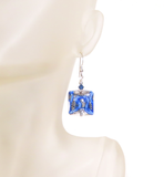 Murano Glass Cobalt Blue Chunky Square Silver Earrings