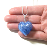 Murano Glass Blue Puffy Heart Pendant by JKC Murano - JKC Murano