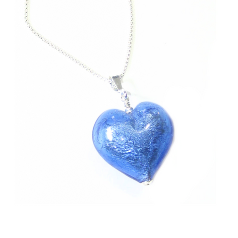 Murano Glass Blue Puffy Heart Pendant by JKC Murano - JKC Murano