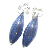 a pair of blue glass earrings on a white background