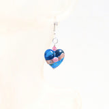 Murano Glass Blue Rose Heart Silver Earrings, Venetian Jewelry