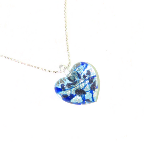 Murano Glass Heart Blue Swirl Pendant Necklace by JKC Murano