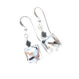 Murano Glass Blue White Black Leopard Cube Sterling Silver Earrings
