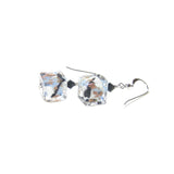 Murano Glass Blue White Black Leopard Cube Sterling Silver Earrings