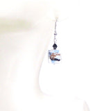 Murano Glass Blue White Black Leopard Cube Sterling Silver Earrings