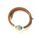 Murano Glass Turquoise Copper Suede Wrap Bangle Bracelet - JKC Murano