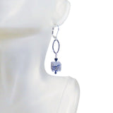 Murano Glass Dark Blue Long Silver Earrings