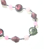 Murano Glass Purple Pink Gray Long Silver Necklace - JKC Murano