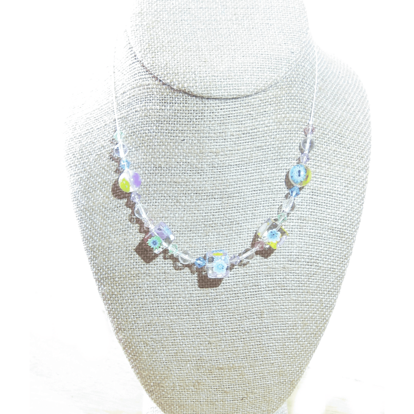 Murano Glass Millefiori Clear Cube Silver Necklace - JKC Murano