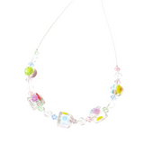 Murano Glass Millefiori Clear Cube Silver Necklace - JKC Murano