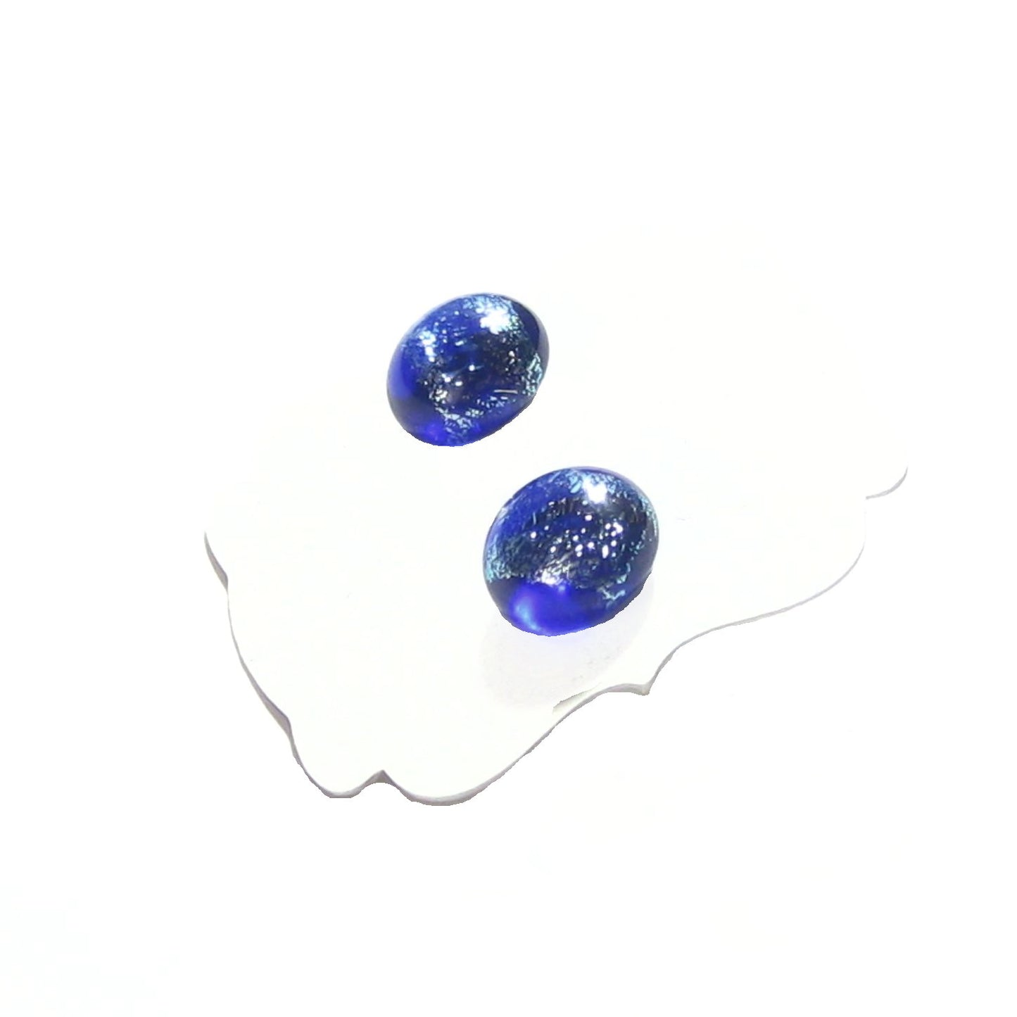 Murano Glass Cobalt Blue Silver Dichroic Button Earrings, 10mm, Stud Earrings