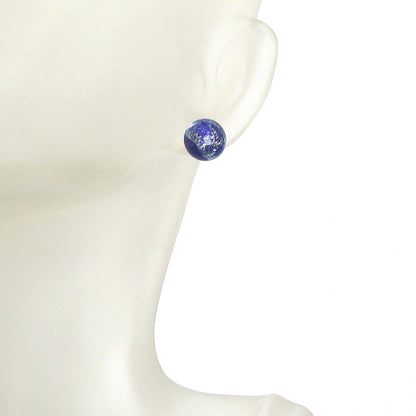 Murano Glass Cobalt Blue Silver Dichroic Button Earrings, 10mm, Stud Earrings