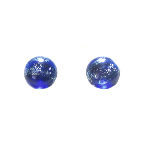 Murano Glass Cobalt Blue Silver Dichroic Button Earrings, 10mm, Stud Earrings