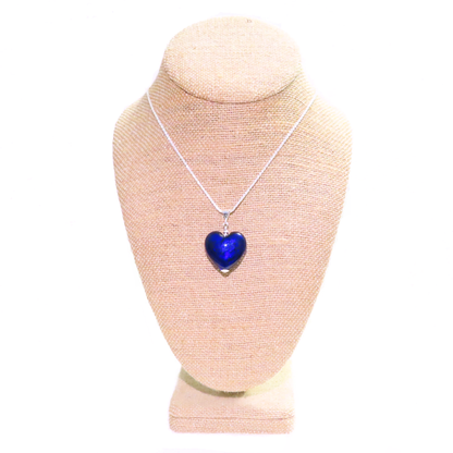 Murano Glass Cobalt Blue Puffy Heart Pendant, Italian Murano Glass Jewelry