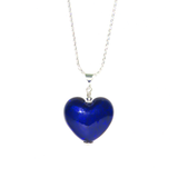 Murano Glass Cobalt Blue Puffy Heart Pendant, Italian Murano Glass Jewelry