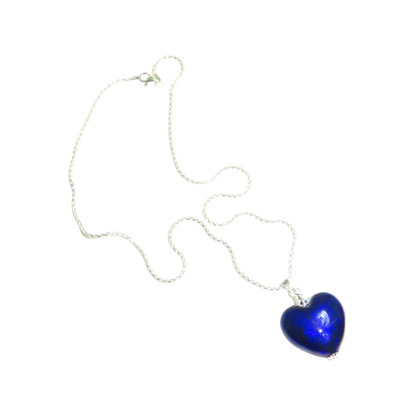 Murano Glass Cobalt Blue Puffy Heart Pendant, Italian Murano Glass Jewelry