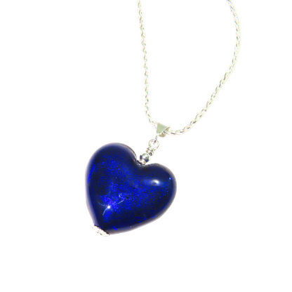 Murano Glass Cobalt Blue Puffy Heart Pendant, Italian Murano Glass Jewelry