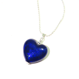 Murano Glass Cobalt Blue Puffy Heart Pendant, Italian Murano Glass Jewelry