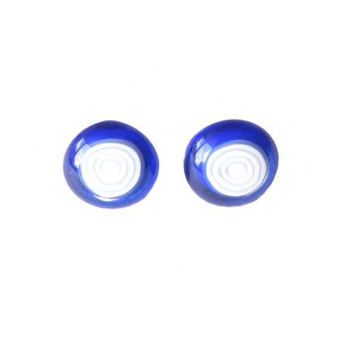 Murano Glass Blue White Circle Button Post Earrings, Stud Earrings