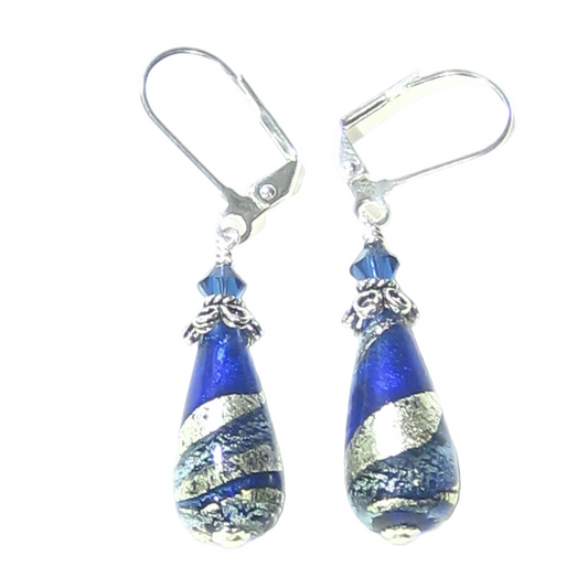 Murano Glass Cobalt Blue Teardrop Sterling Silver Earrings - JKC Murano