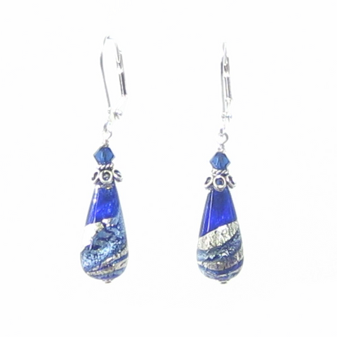 Murano Glass Cobalt Blue Teardrop Sterling Silver Earrings - JKC Murano