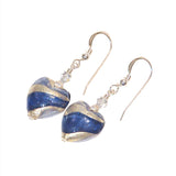 Murano Glass Dark Blue Swirl Heart Silver Earrings - JKC Murano