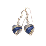 Murano Glass Dark Blue Swirl Heart Silver Earrings - JKC Murano