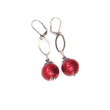 Murano Glass Dark Pink Ball Long Silver Earrings