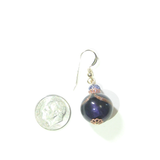 Murano Glass Dark Purple Copper Ball Gold Earrings, Italian Glass Jewelry - JKC Murano