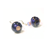 Murano Glass Dark Purple Copper Ball Gold Earrings, Italian Glass Jewelry - JKC Murano