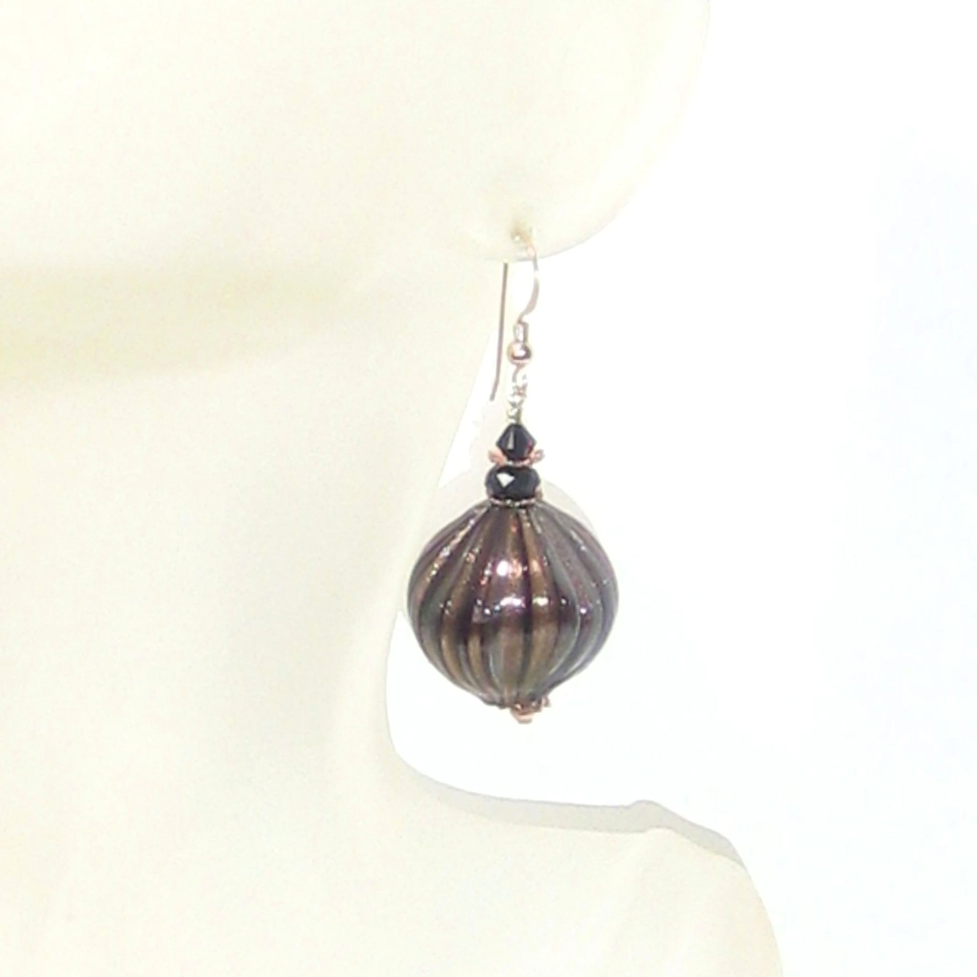 Murano Blown Glass Black Copper Nugget Earrings - JKC Murano
