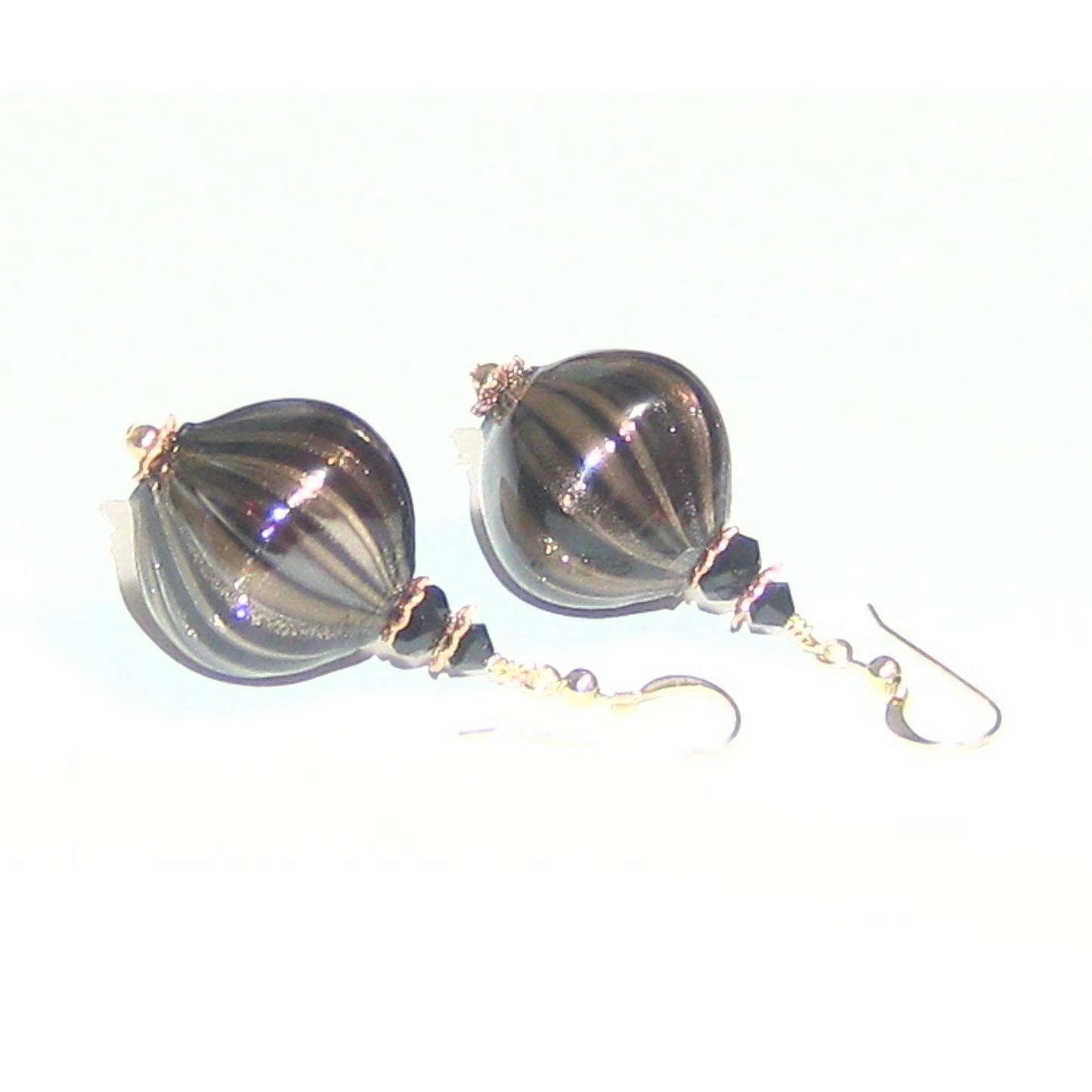 Murano Blown Glass Black Copper Nugget Earrings - JKC Murano
