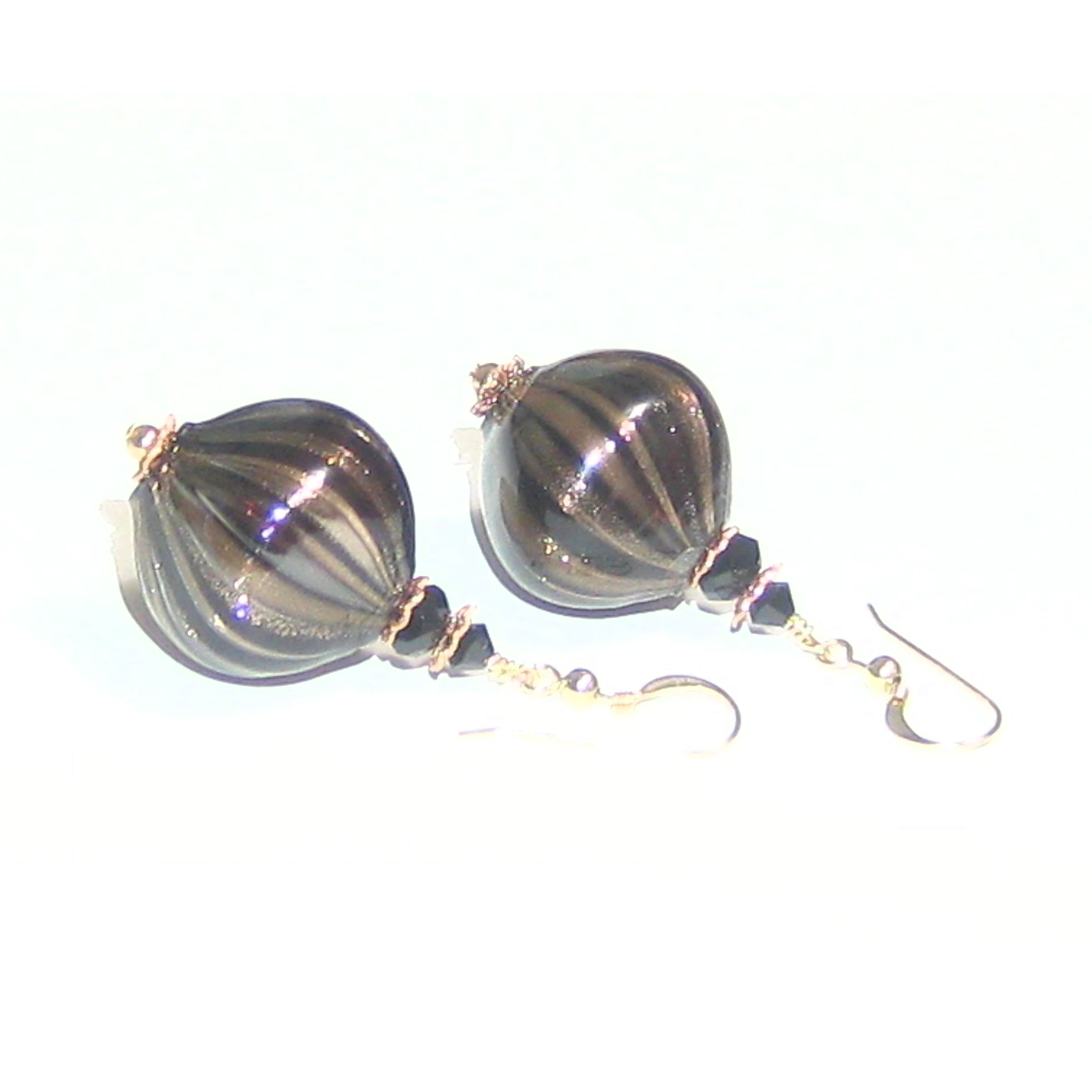 Murano Blown Glass Black Copper Nugget Earrings - JKC Murano