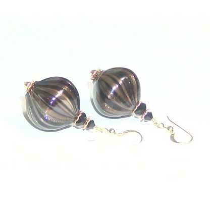 Murano Blown Glass Black Copper Nugget Earrings - JKC Murano