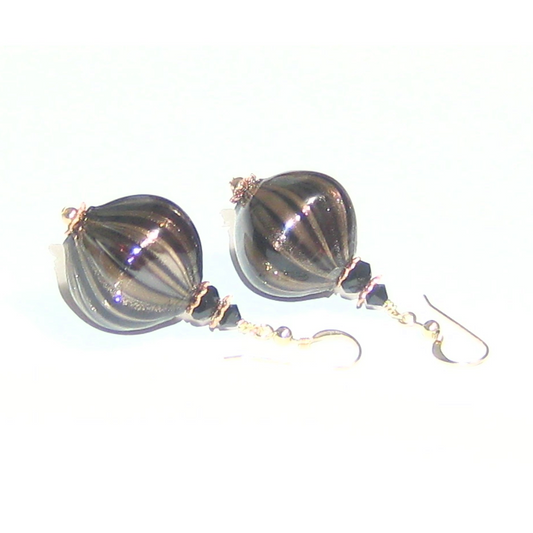 Murano Blown Glass Black Copper Nugget Earrings - JKC Murano
